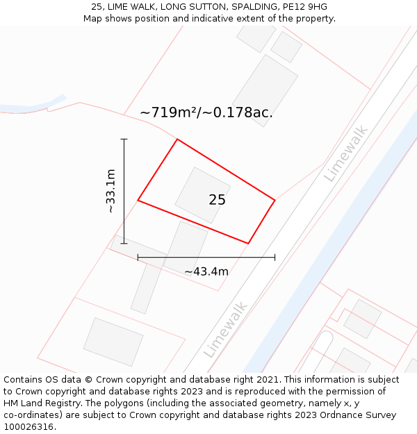 25, LIME WALK, LONG SUTTON, SPALDING, PE12 9HG: Plot and title map