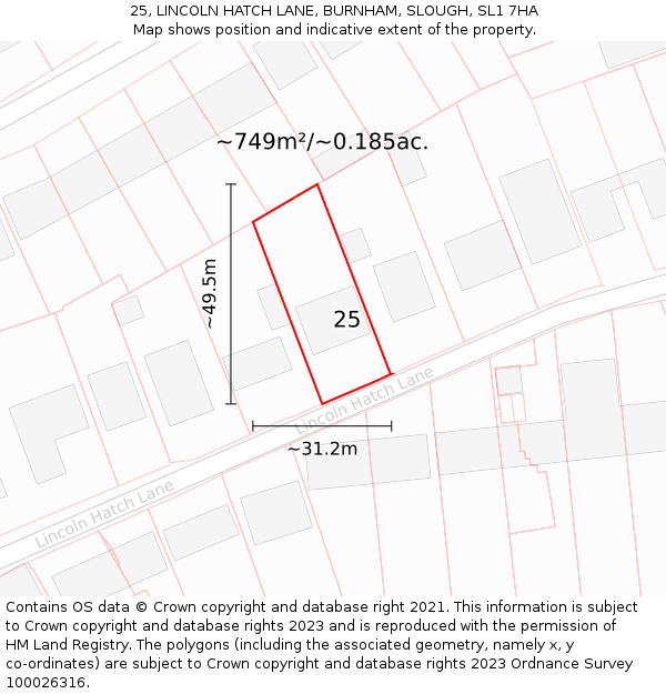 25, LINCOLN HATCH LANE, BURNHAM, SLOUGH, SL1 7HA: Plot and title map