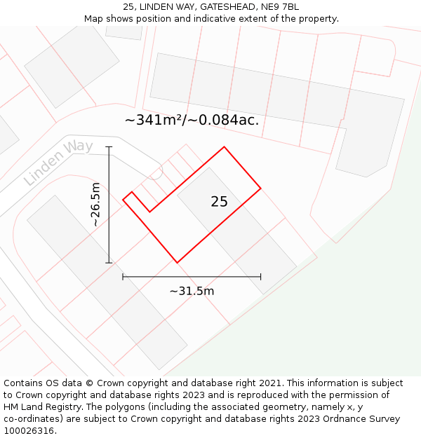 25, LINDEN WAY, GATESHEAD, NE9 7BL: Plot and title map