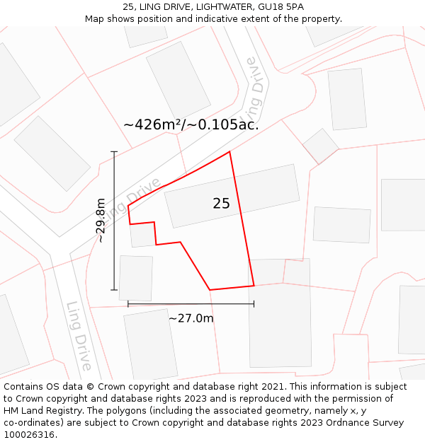 25, LING DRIVE, LIGHTWATER, GU18 5PA: Plot and title map