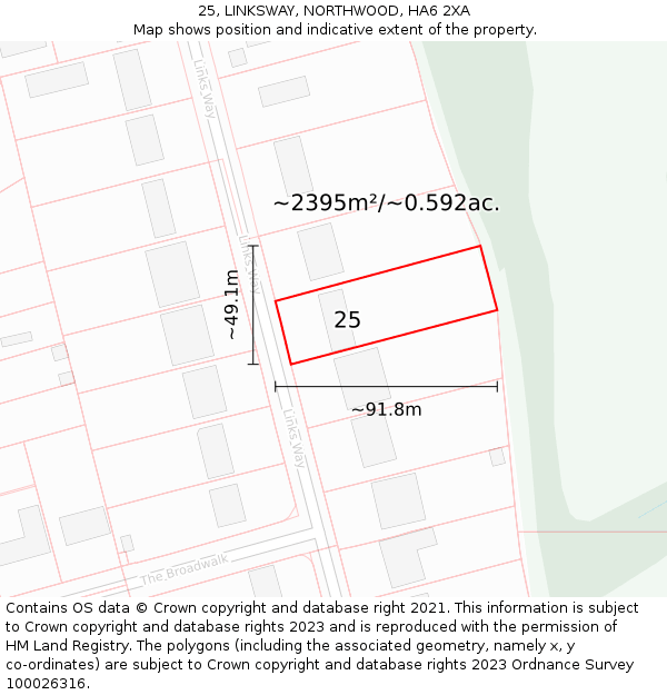 25, LINKSWAY, NORTHWOOD, HA6 2XA: Plot and title map