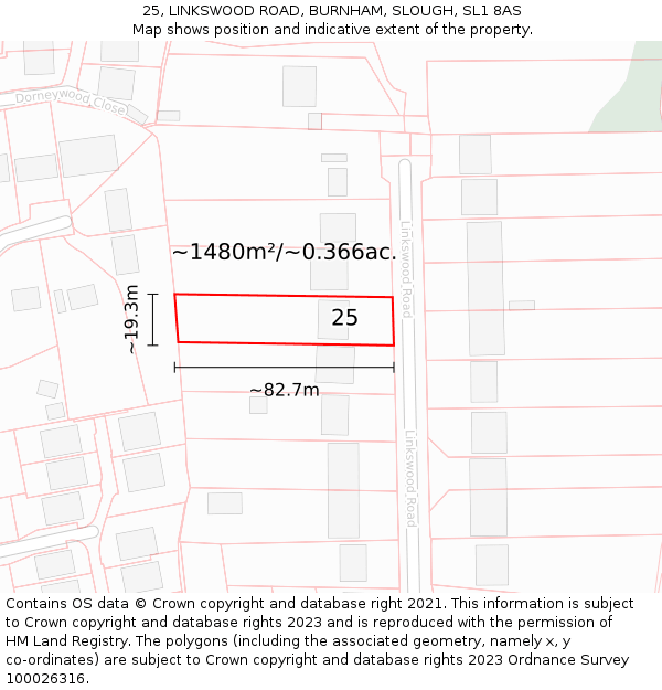 25, LINKSWOOD ROAD, BURNHAM, SLOUGH, SL1 8AS: Plot and title map