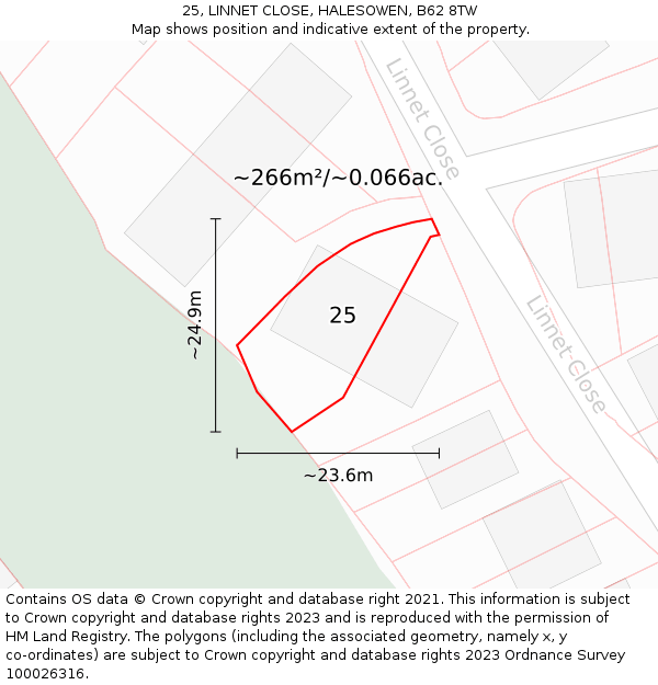 25, LINNET CLOSE, HALESOWEN, B62 8TW: Plot and title map