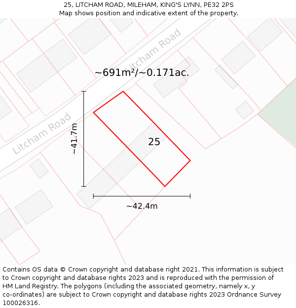 25, LITCHAM ROAD, MILEHAM, KING'S LYNN, PE32 2PS: Plot and title map
