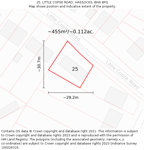 25, LITTLE COPSE ROAD, HASSOCKS, BN6 8PQ: Plot and title map