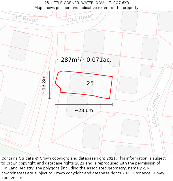 25, LITTLE CORNER, WATERLOOVILLE, PO7 6XR: Plot and title map