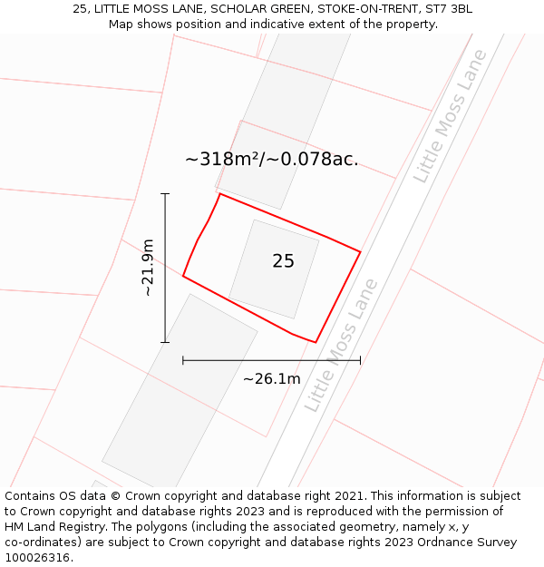 25, LITTLE MOSS LANE, SCHOLAR GREEN, STOKE-ON-TRENT, ST7 3BL: Plot and title map