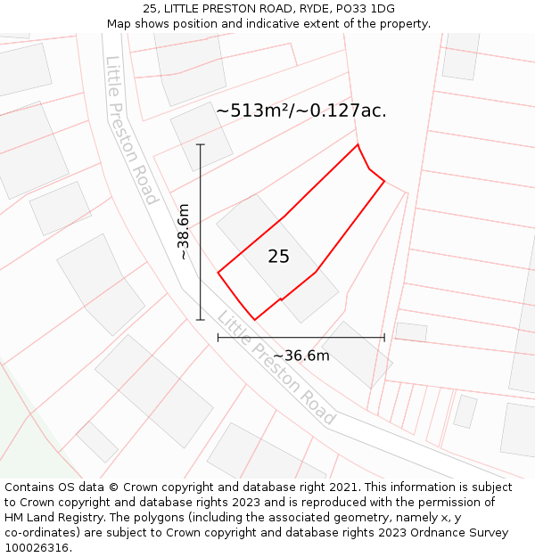 25, LITTLE PRESTON ROAD, RYDE, PO33 1DG: Plot and title map