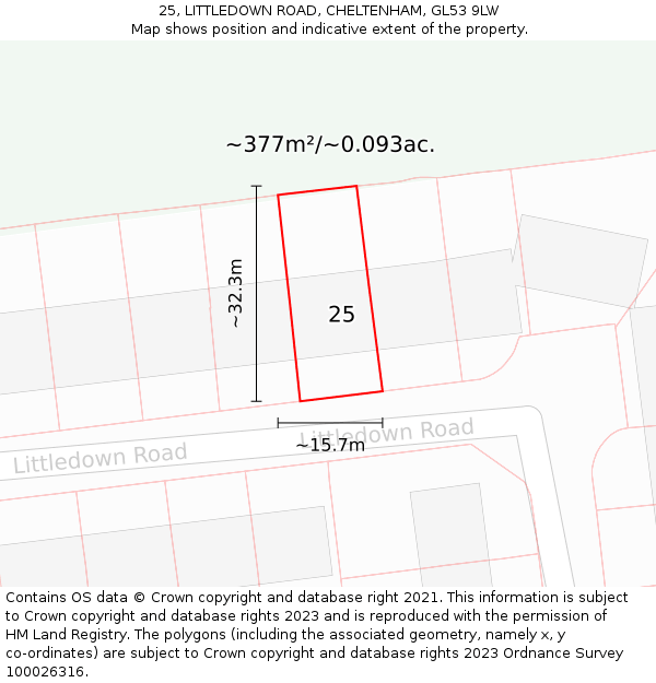 25, LITTLEDOWN ROAD, CHELTENHAM, GL53 9LW: Plot and title map