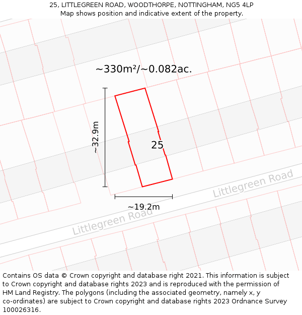 25, LITTLEGREEN ROAD, WOODTHORPE, NOTTINGHAM, NG5 4LP: Plot and title map