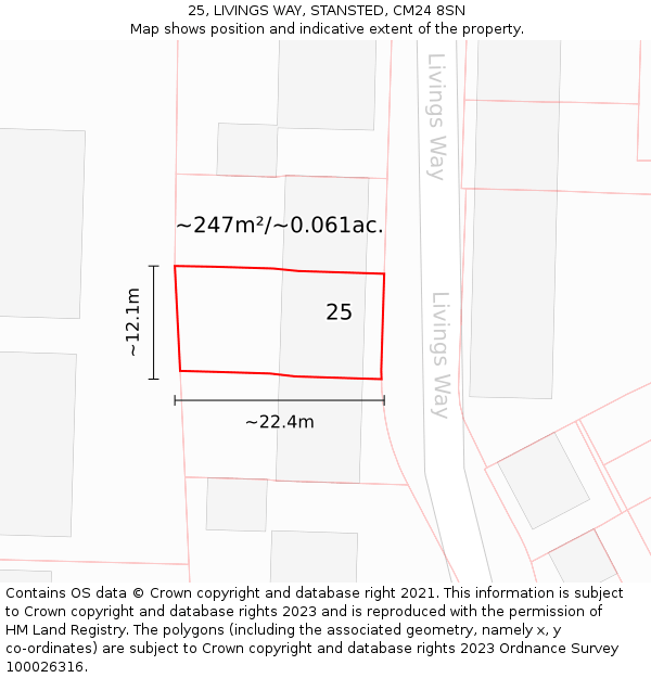 25, LIVINGS WAY, STANSTED, CM24 8SN: Plot and title map