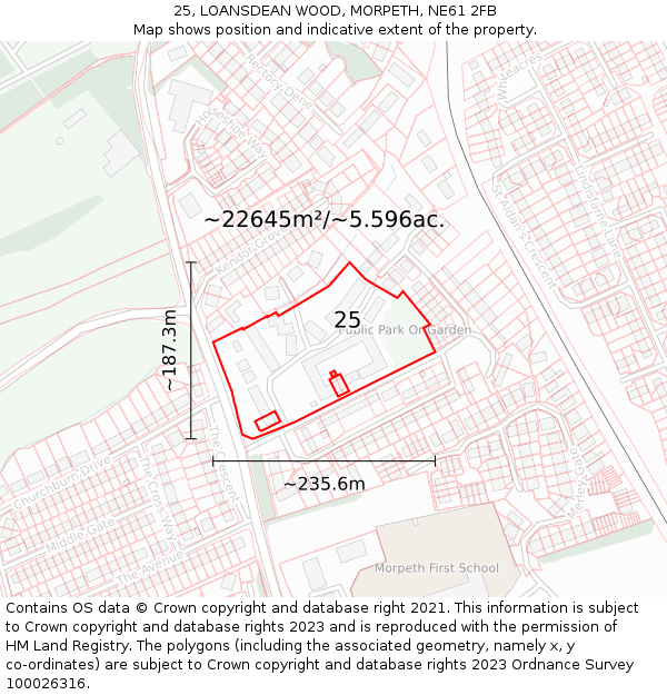 25, LOANSDEAN WOOD, MORPETH, NE61 2FB: Plot and title map