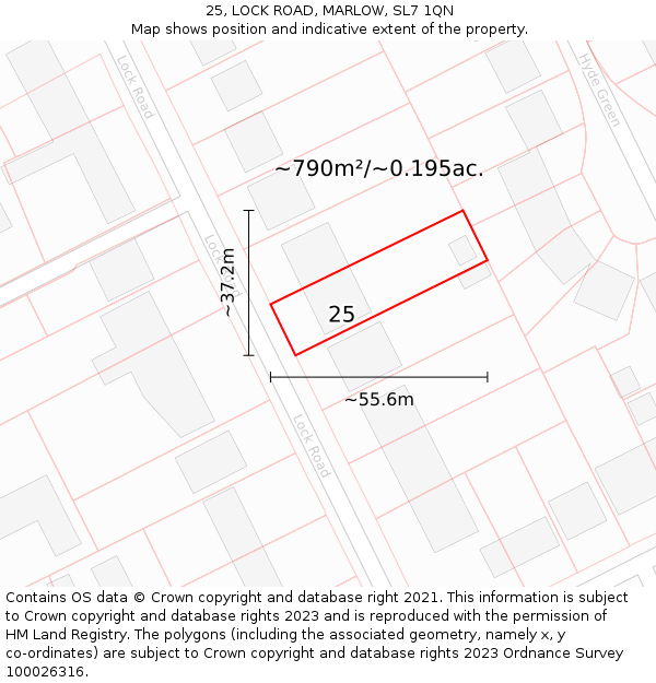 25, LOCK ROAD, MARLOW, SL7 1QN: Plot and title map