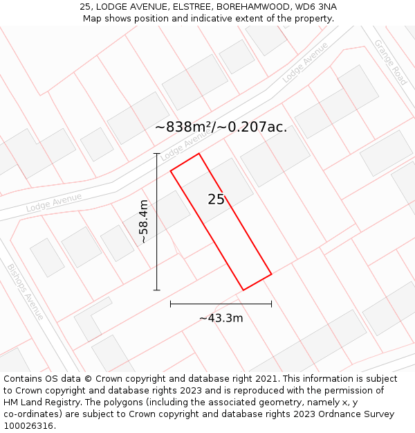 25, LODGE AVENUE, ELSTREE, BOREHAMWOOD, WD6 3NA: Plot and title map