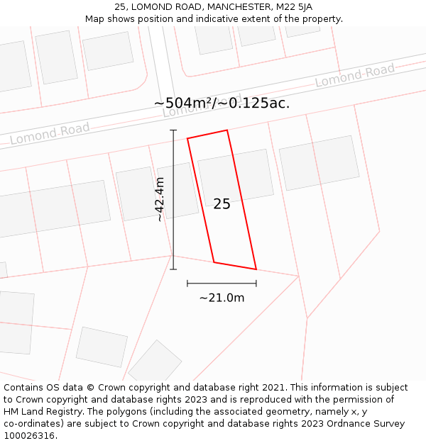 25, LOMOND ROAD, MANCHESTER, M22 5JA: Plot and title map