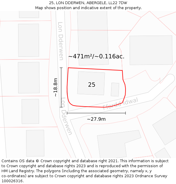 25, LON DDERWEN, ABERGELE, LL22 7DW: Plot and title map