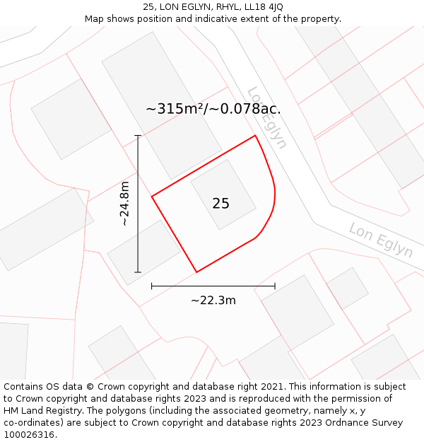 25, LON EGLYN, RHYL, LL18 4JQ: Plot and title map