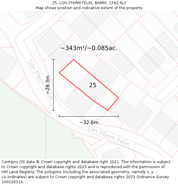 25, LON FFERM FELIN, BARRY, CF62 6LY: Plot and title map