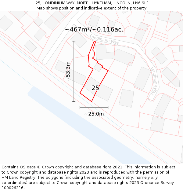 25, LONDINIUM WAY, NORTH HYKEHAM, LINCOLN, LN6 9LF: Plot and title map