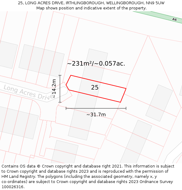 25, LONG ACRES DRIVE, IRTHLINGBOROUGH, WELLINGBOROUGH, NN9 5UW: Plot and title map