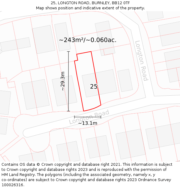 25, LONGTON ROAD, BURNLEY, BB12 0TF: Plot and title map