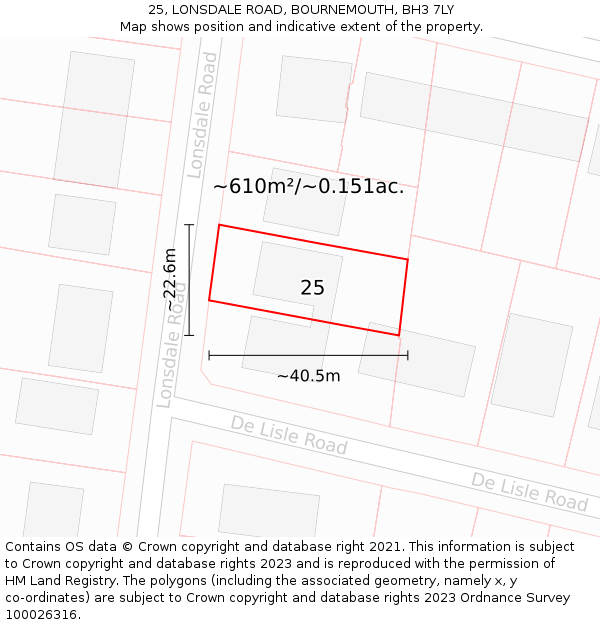 25, LONSDALE ROAD, BOURNEMOUTH, BH3 7LY: Plot and title map