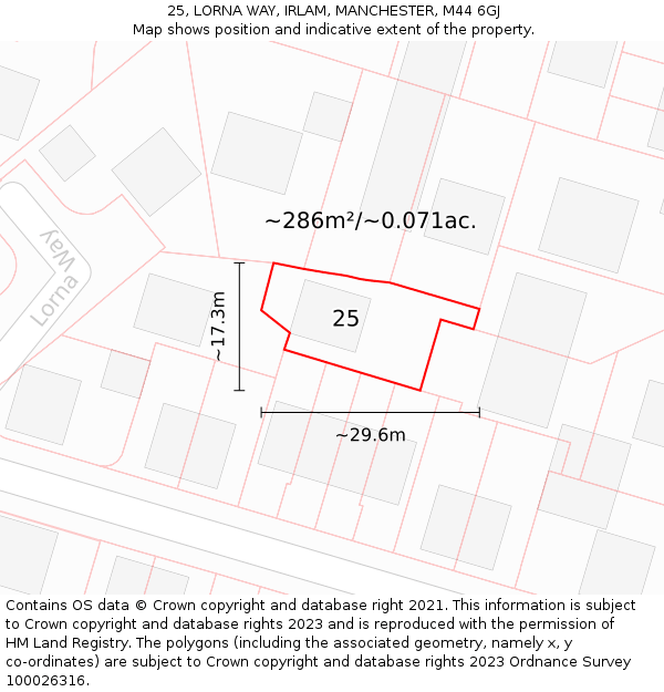 25, LORNA WAY, IRLAM, MANCHESTER, M44 6GJ: Plot and title map