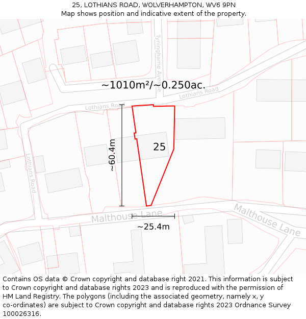 25, LOTHIANS ROAD, WOLVERHAMPTON, WV6 9PN: Plot and title map