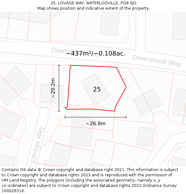 25, LOVAGE WAY, WATERLOOVILLE, PO8 0JG: Plot and title map