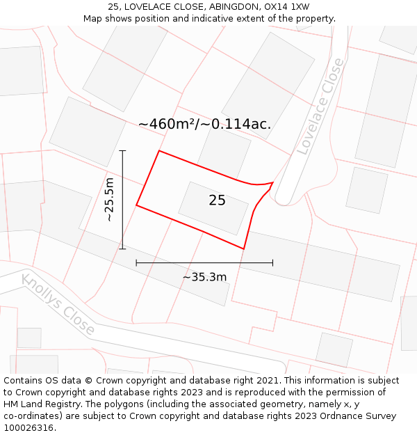 25, LOVELACE CLOSE, ABINGDON, OX14 1XW: Plot and title map