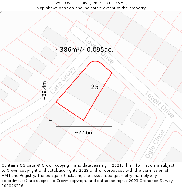 25, LOVETT DRIVE, PRESCOT, L35 5HJ: Plot and title map