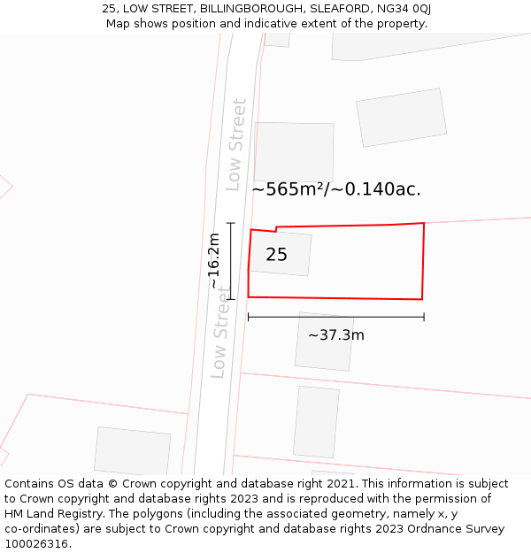 25, LOW STREET, BILLINGBOROUGH, SLEAFORD, NG34 0QJ: Plot and title map