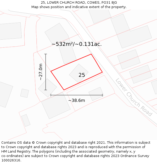 25, LOWER CHURCH ROAD, COWES, PO31 8JG: Plot and title map