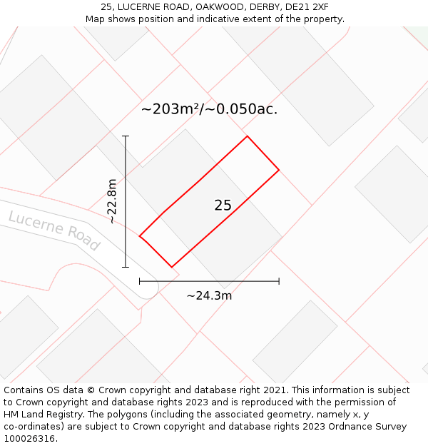 25, LUCERNE ROAD, OAKWOOD, DERBY, DE21 2XF: Plot and title map