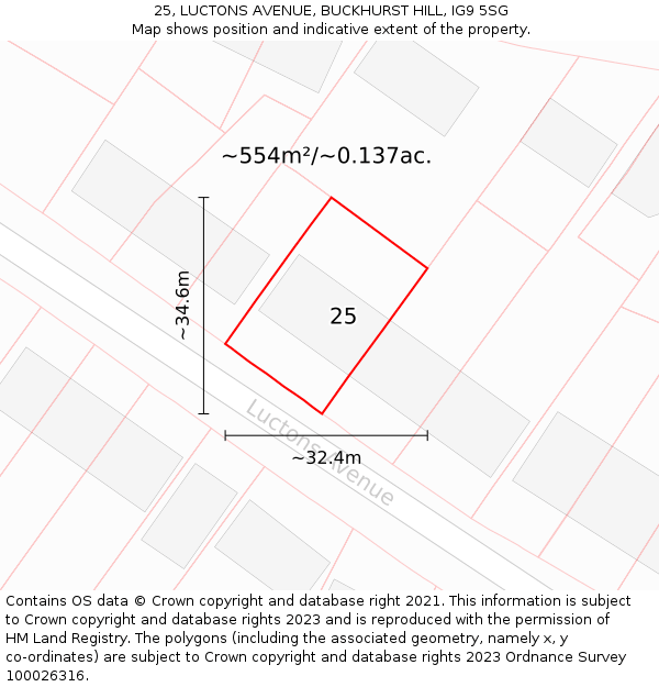 25, LUCTONS AVENUE, BUCKHURST HILL, IG9 5SG: Plot and title map