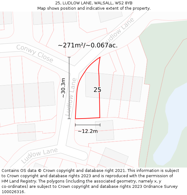 25, LUDLOW LANE, WALSALL, WS2 8YB: Plot and title map