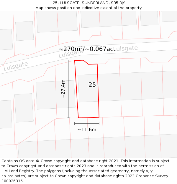 25, LULSGATE, SUNDERLAND, SR5 3JY: Plot and title map