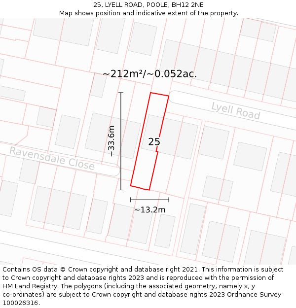 25, LYELL ROAD, POOLE, BH12 2NE: Plot and title map