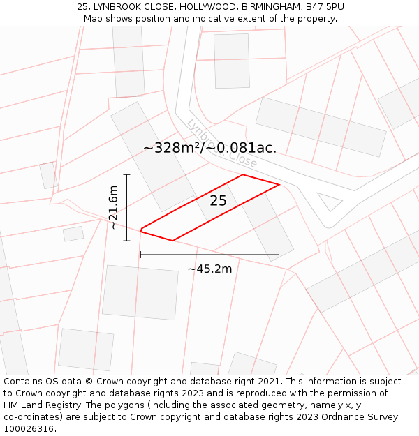 25, LYNBROOK CLOSE, HOLLYWOOD, BIRMINGHAM, B47 5PU: Plot and title map