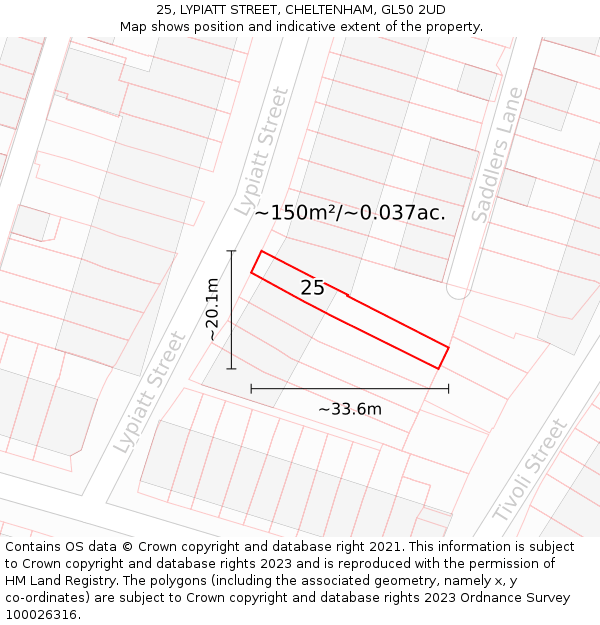 25, LYPIATT STREET, CHELTENHAM, GL50 2UD: Plot and title map