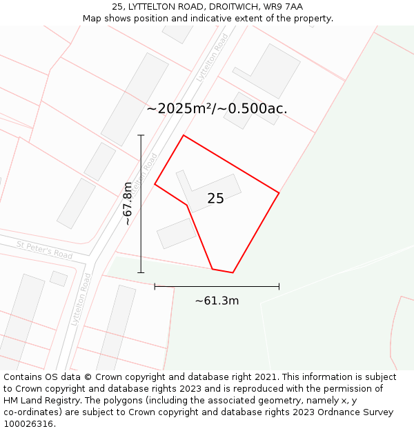 25, LYTTELTON ROAD, DROITWICH, WR9 7AA: Plot and title map