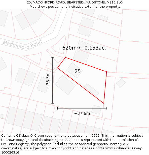 25, MADGINFORD ROAD, BEARSTED, MAIDSTONE, ME15 8LQ: Plot and title map