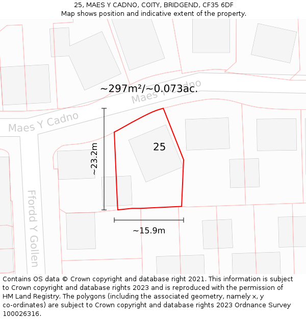 25, MAES Y CADNO, COITY, BRIDGEND, CF35 6DF: Plot and title map