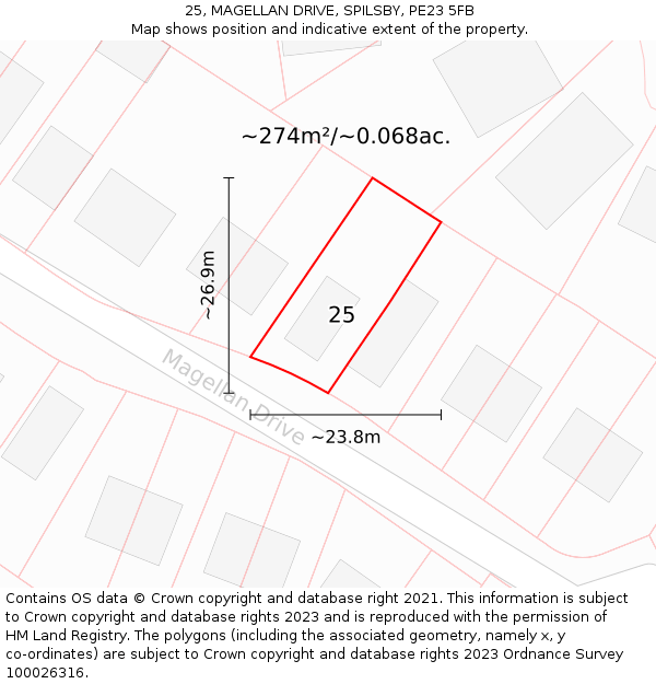 25, MAGELLAN DRIVE, SPILSBY, PE23 5FB: Plot and title map