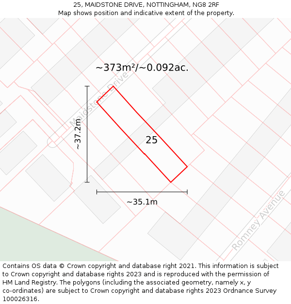 25, MAIDSTONE DRIVE, NOTTINGHAM, NG8 2RF: Plot and title map