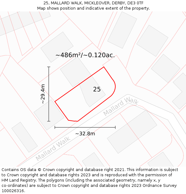 25, MALLARD WALK, MICKLEOVER, DERBY, DE3 0TF: Plot and title map