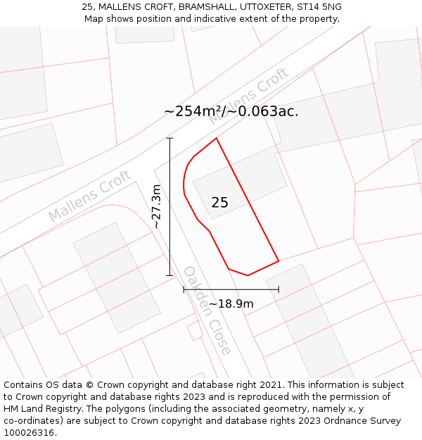 25, MALLENS CROFT, BRAMSHALL, UTTOXETER, ST14 5NG: Plot and title map