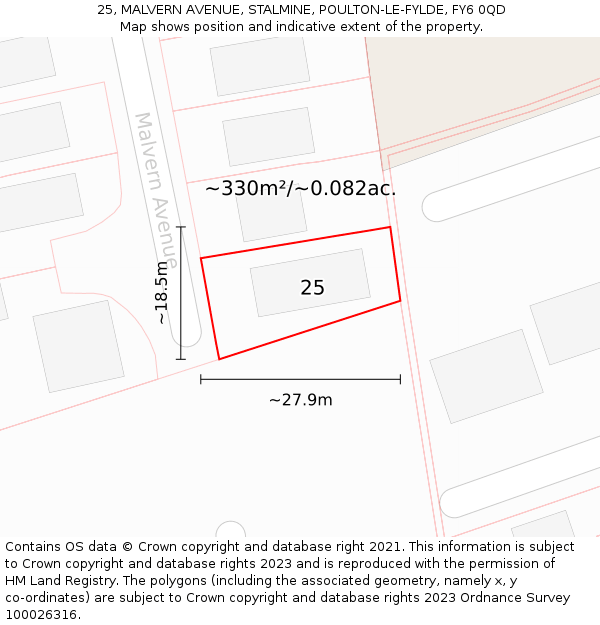 25, MALVERN AVENUE, STALMINE, POULTON-LE-FYLDE, FY6 0QD: Plot and title map