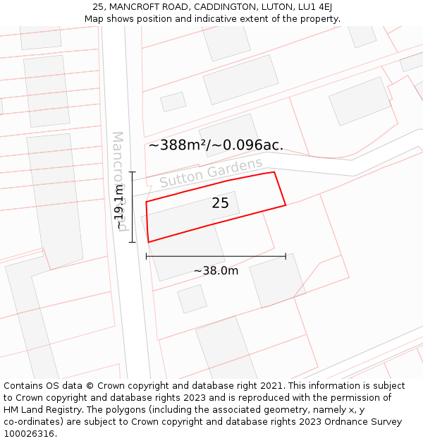 25, MANCROFT ROAD, CADDINGTON, LUTON, LU1 4EJ: Plot and title map