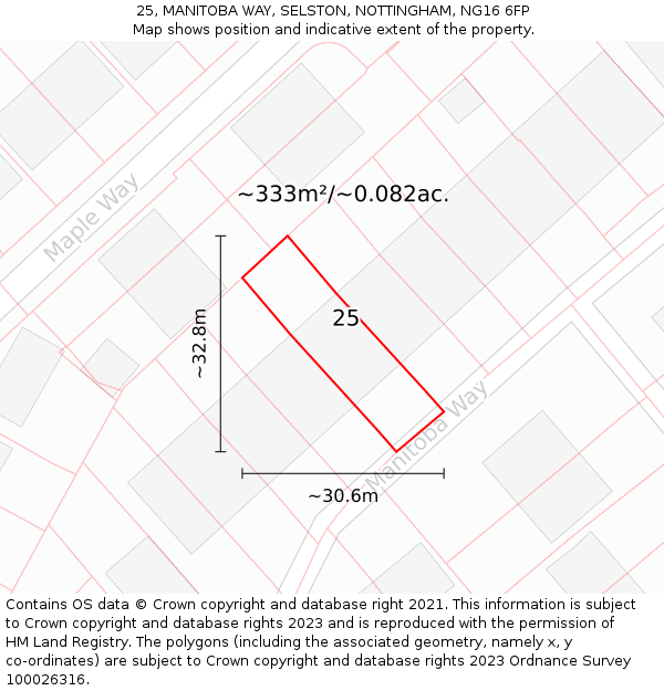 25, MANITOBA WAY, SELSTON, NOTTINGHAM, NG16 6FP: Plot and title map